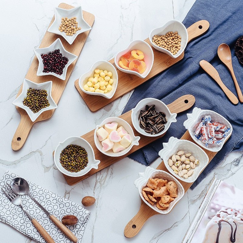 Hommfer – Ensemble de Bols à Snacks | 3 Pièces avec Plateau en Bois - Hommfer
