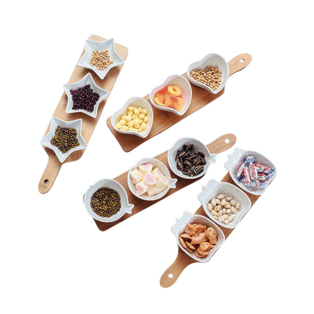 Hommfer – Ensemble de Bols à Snacks | 3 Pièces avec Plateau en Bois - Hommfer