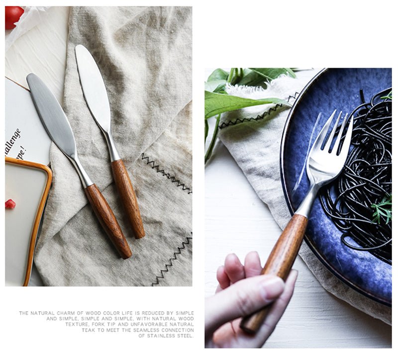 Hommfer – Ensemble de Couverts en Bois Naturel et Acier Inoxydable - Hommfer