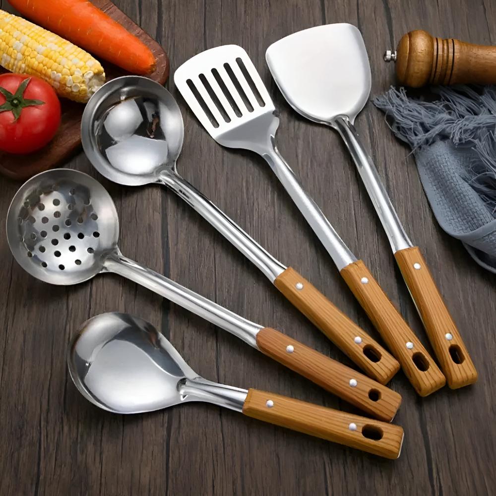 Hommfer – Ensemble de Cuisine en Acier Inoxydable avec Poignées en Bois - Hommfer