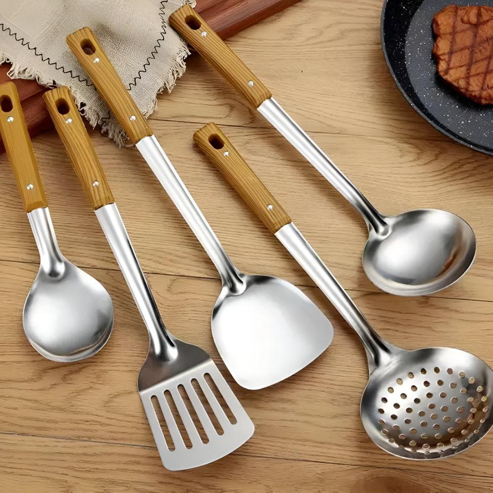 Hommfer – Ensemble de Cuisine en Acier Inoxydable avec Poignées en Bois - Hommfer