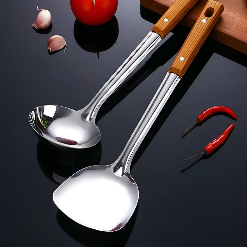 Hommfer – Ensemble de Cuisine en Acier Inoxydable avec Poignées en Bois - Hommfer