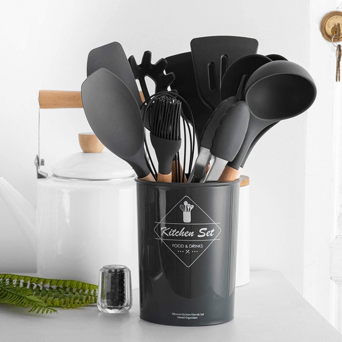 Hommfer – Ensemble d'Ustensiles de Cuisine en Silicone avec Poignées en Bois - Hommfer