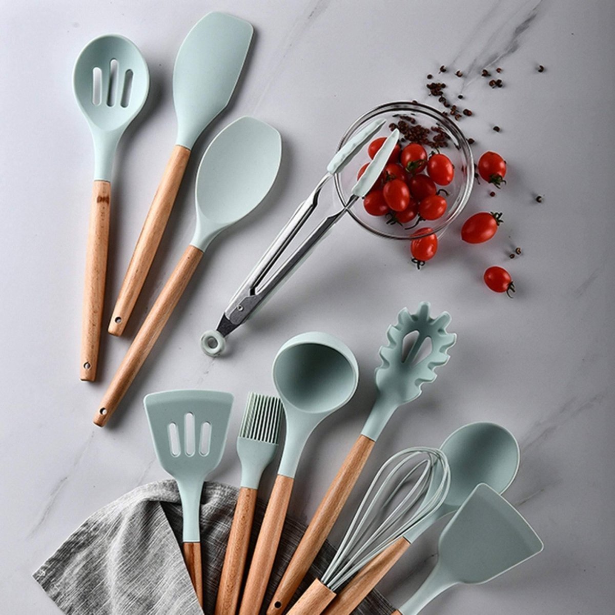 Hommfer – Ensemble d'Ustensiles de Cuisine en Silicone avec Poignées en Bois - Hommfer