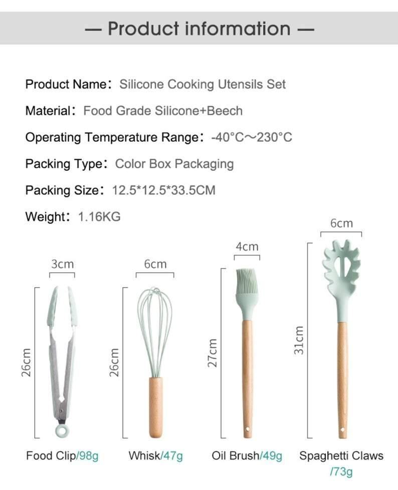 Hommfer – Ensemble d'Ustensiles de Cuisine en Silicone avec Poignées en Bois - Hommfer