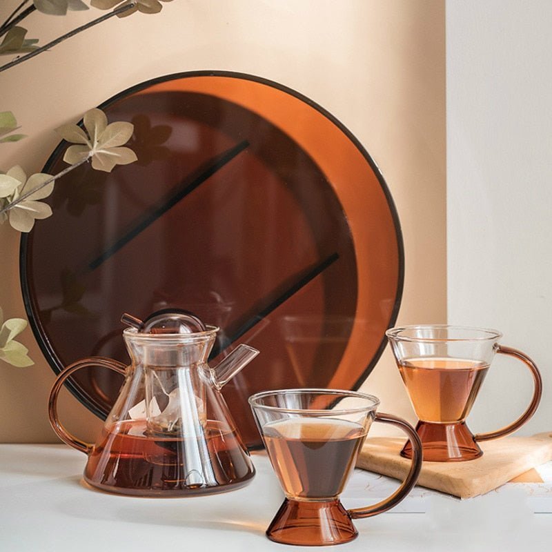 Hommfer – Ensemble théière en verre ambré avec plateau - Hommfer