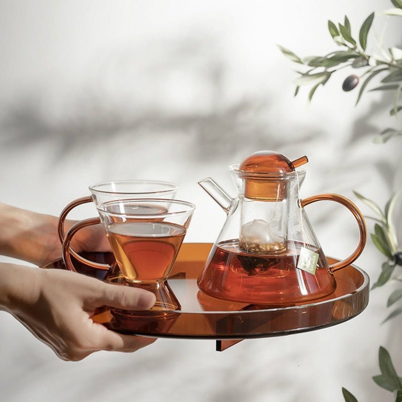 Hommfer – Ensemble théière en verre ambré avec plateau - Hommfer