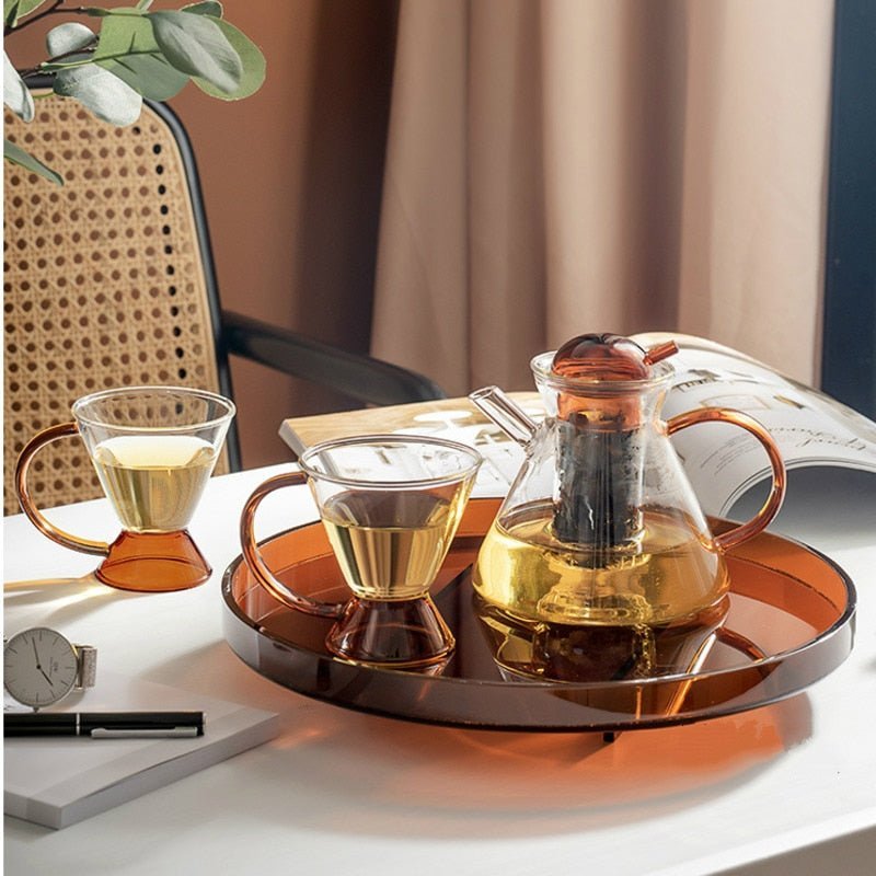Hommfer – Ensemble théière en verre ambré avec plateau - Hommfer