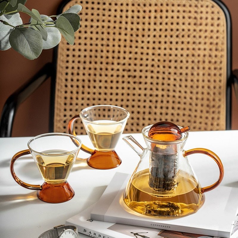 Hommfer – Ensemble théière en verre ambré avec plateau - Hommfer