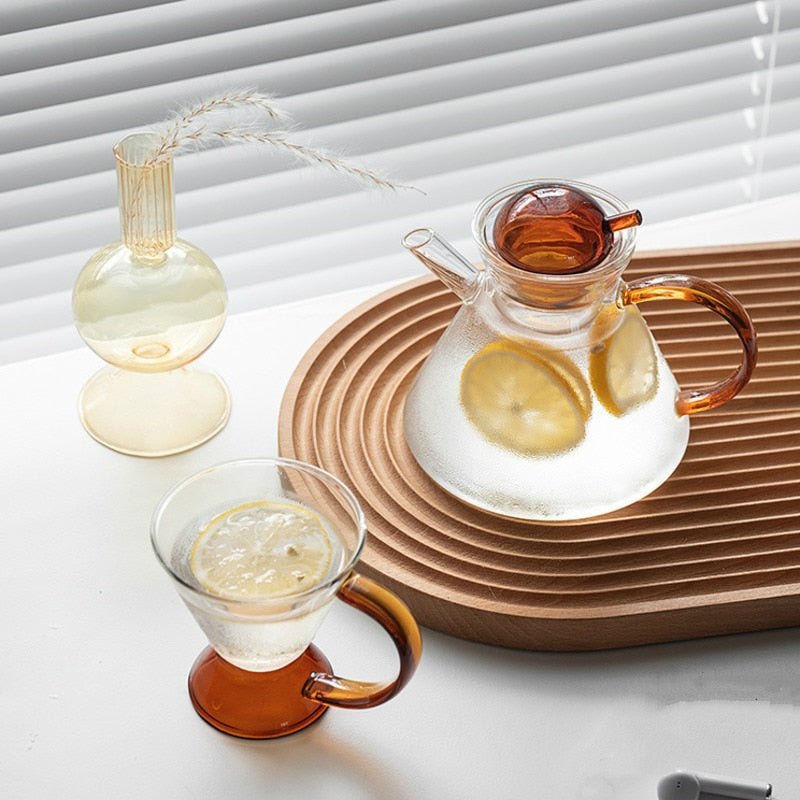 Hommfer – Ensemble théière en verre ambré avec plateau - Hommfer