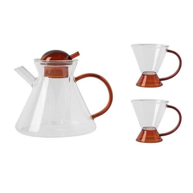 Hommfer – Ensemble théière en verre ambré avec plateau - Hommfer