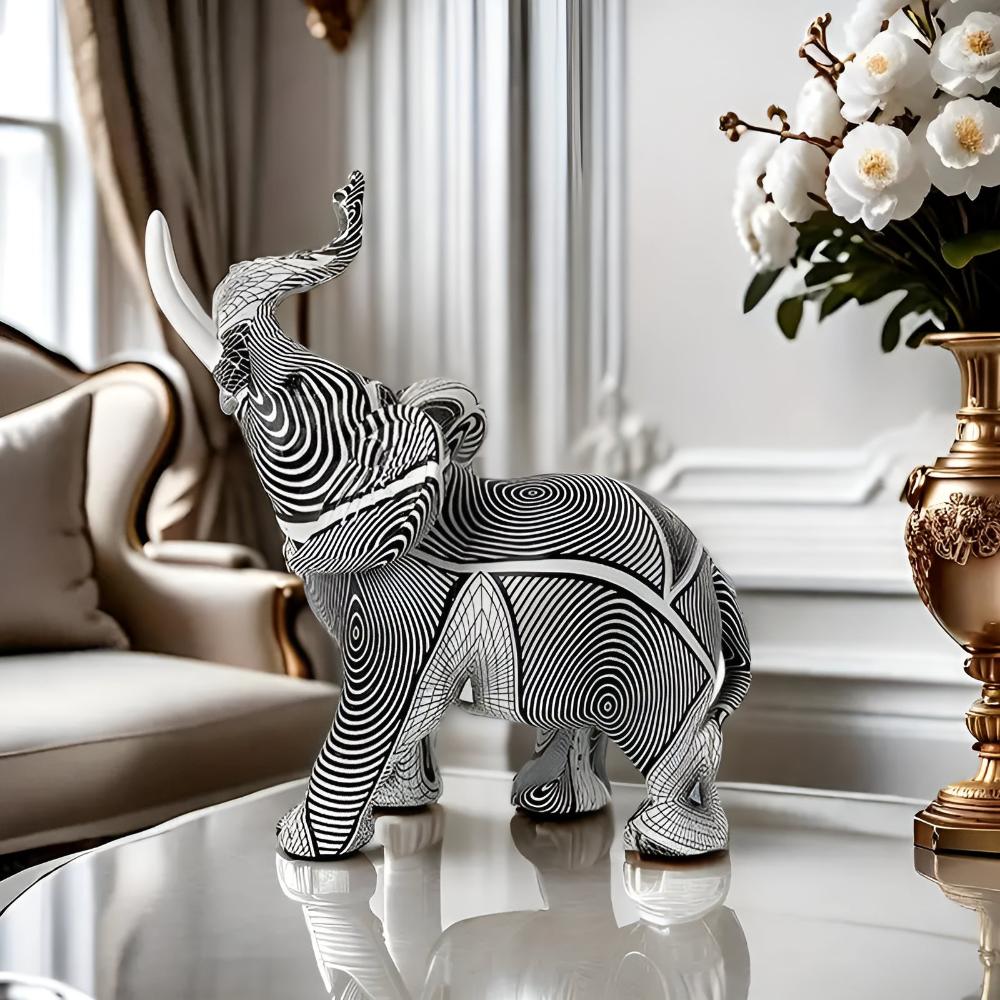 Hommfer - Figurine Éléphant Spirale Noir et Blanc - Hommfer