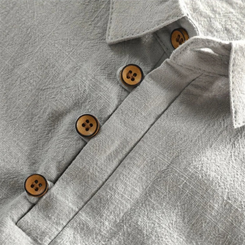Hommfer - Fuma Japanese-Inspired Men's Short-Sleeve Shirt in Linen-Cotton Blend for Casual and Formal Wear - Hommfer