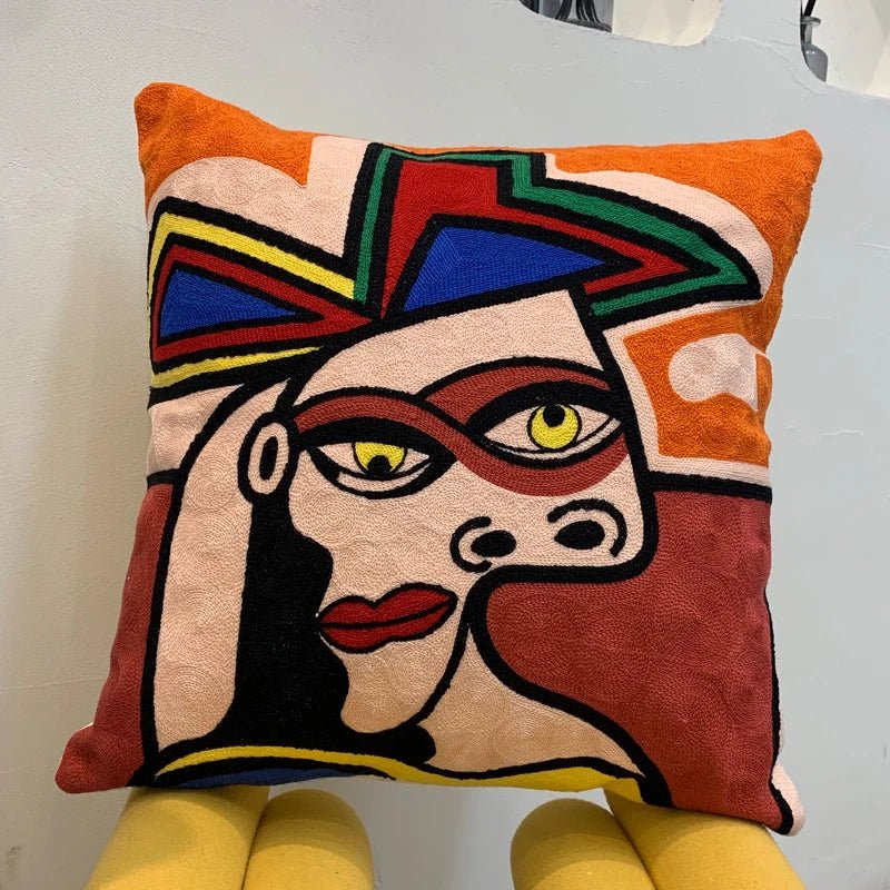 Hommfer – Housse de Coussin Brodée Abstraite Style Picasso - Hommfer