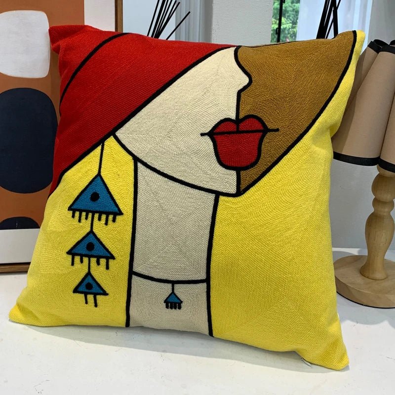 Hommfer – Housse de Coussin Brodée Abstraite Style Picasso - Hommfer