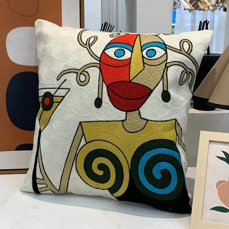 Hommfer – Housse de Coussin Brodée Abstraite Style Picasso - Hommfer