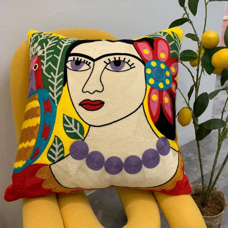 Hommfer – Housse de Coussin Brodée Abstraite Style Picasso - Hommfer