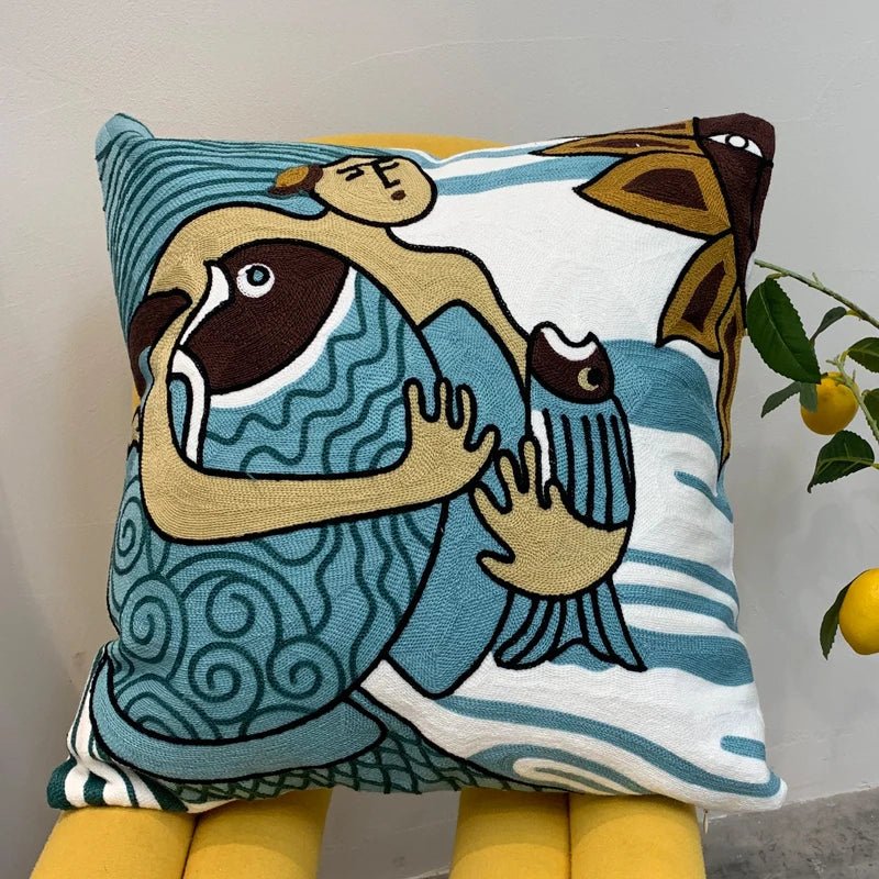 Hommfer – Housse de Coussin Brodée Abstraite Style Picasso - Hommfer