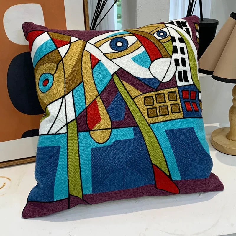 Hommfer – Housse de Coussin Brodée Abstraite Style Picasso - Hommfer