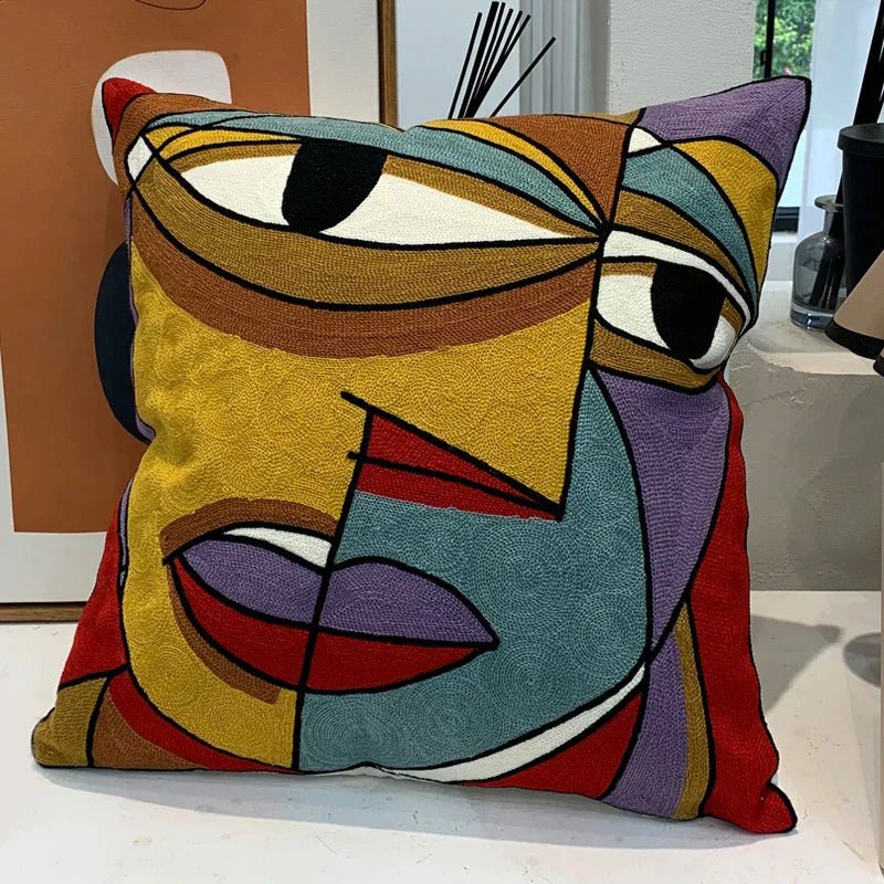 Hommfer – Housse de Coussin Brodée Abstraite Style Picasso - Hommfer