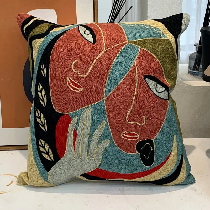 Hommfer – Housse de Coussin Brodée Abstraite Style Picasso - Hommfer