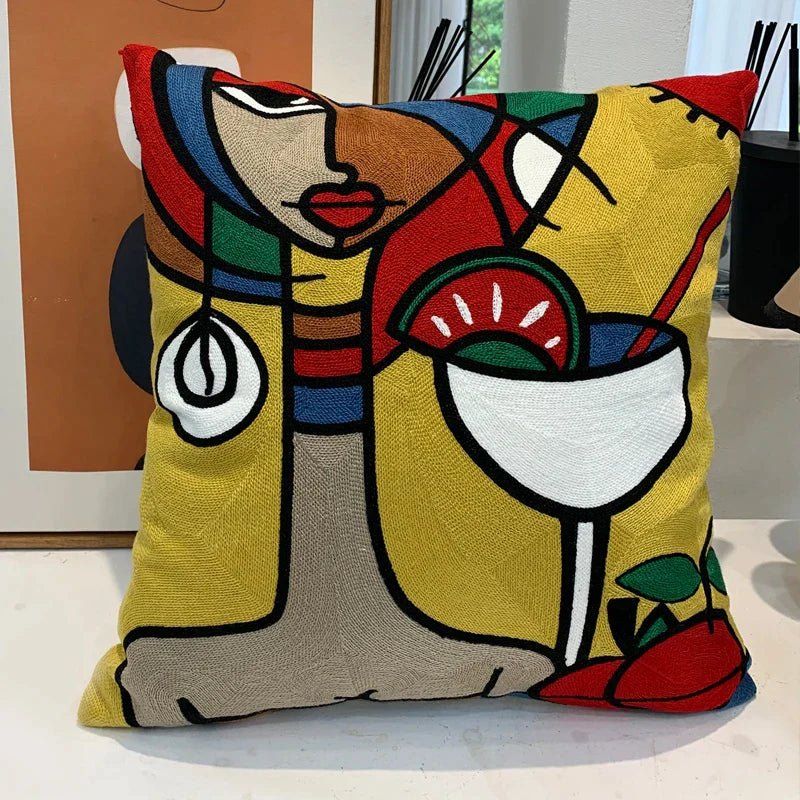 Hommfer – Housse de Coussin Brodée Abstraite Style Picasso - Hommfer
