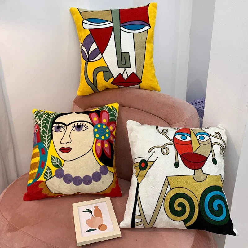 Hommfer – Housse de Coussin Brodée Abstraite Style Picasso - Hommfer