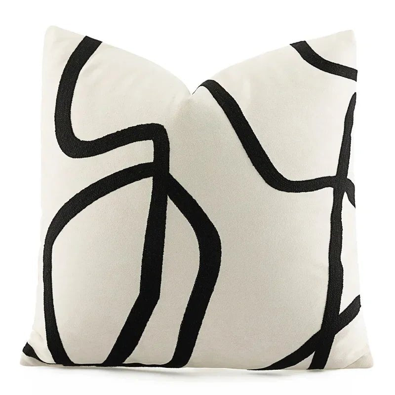 Hommfer – Housse de Coussin Brodée Lignes Géométriques en Suédine - Hommfer