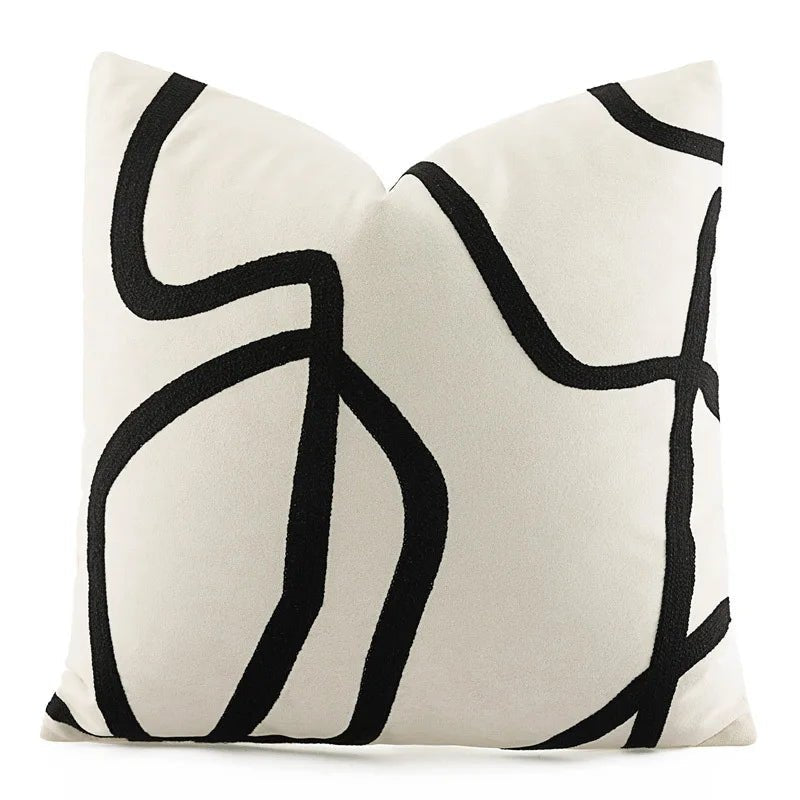 Hommfer – Housse de Coussin Brodée Lignes Géométriques en Suédine - Hommfer