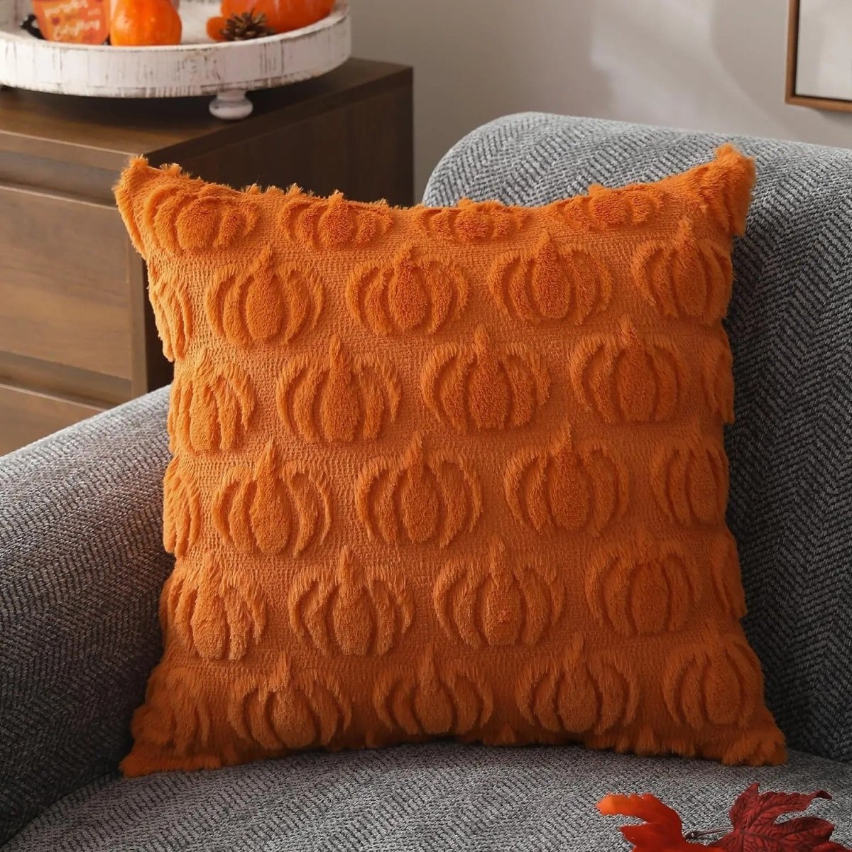 Hommfer – Housse de Coussin en Fausse Fourrure Citrouille - Hommfer