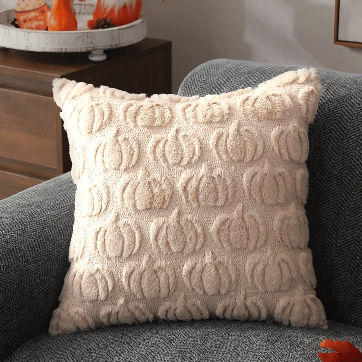Hommfer – Housse de Coussin en Fausse Fourrure Citrouille - Hommfer