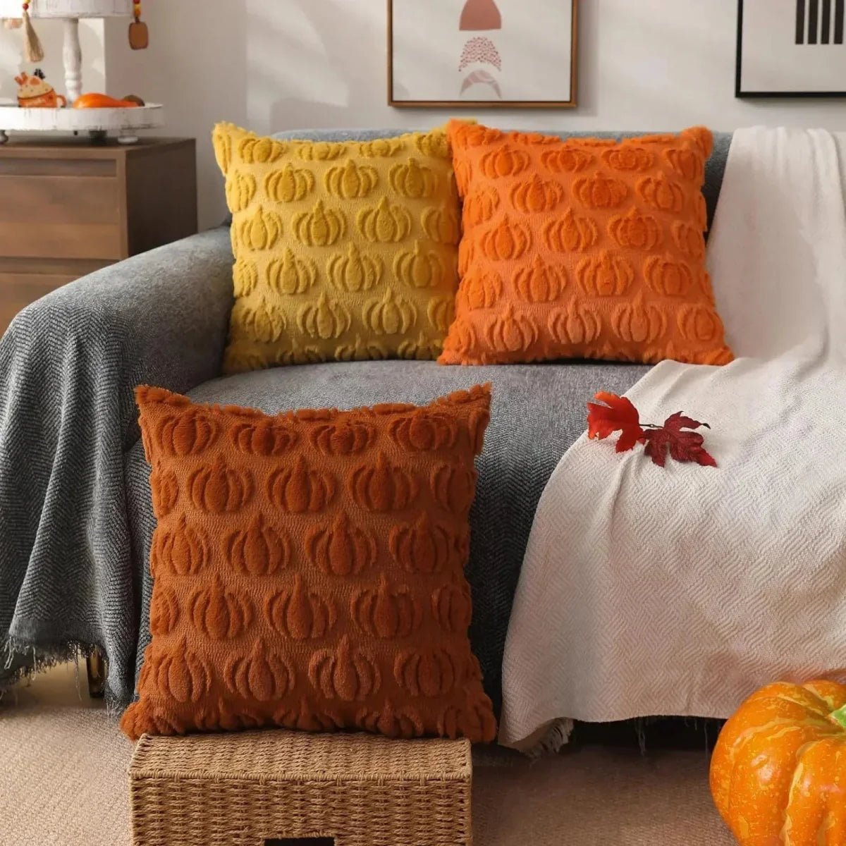 Hommfer – Housse de Coussin en Fausse Fourrure Citrouille - Hommfer