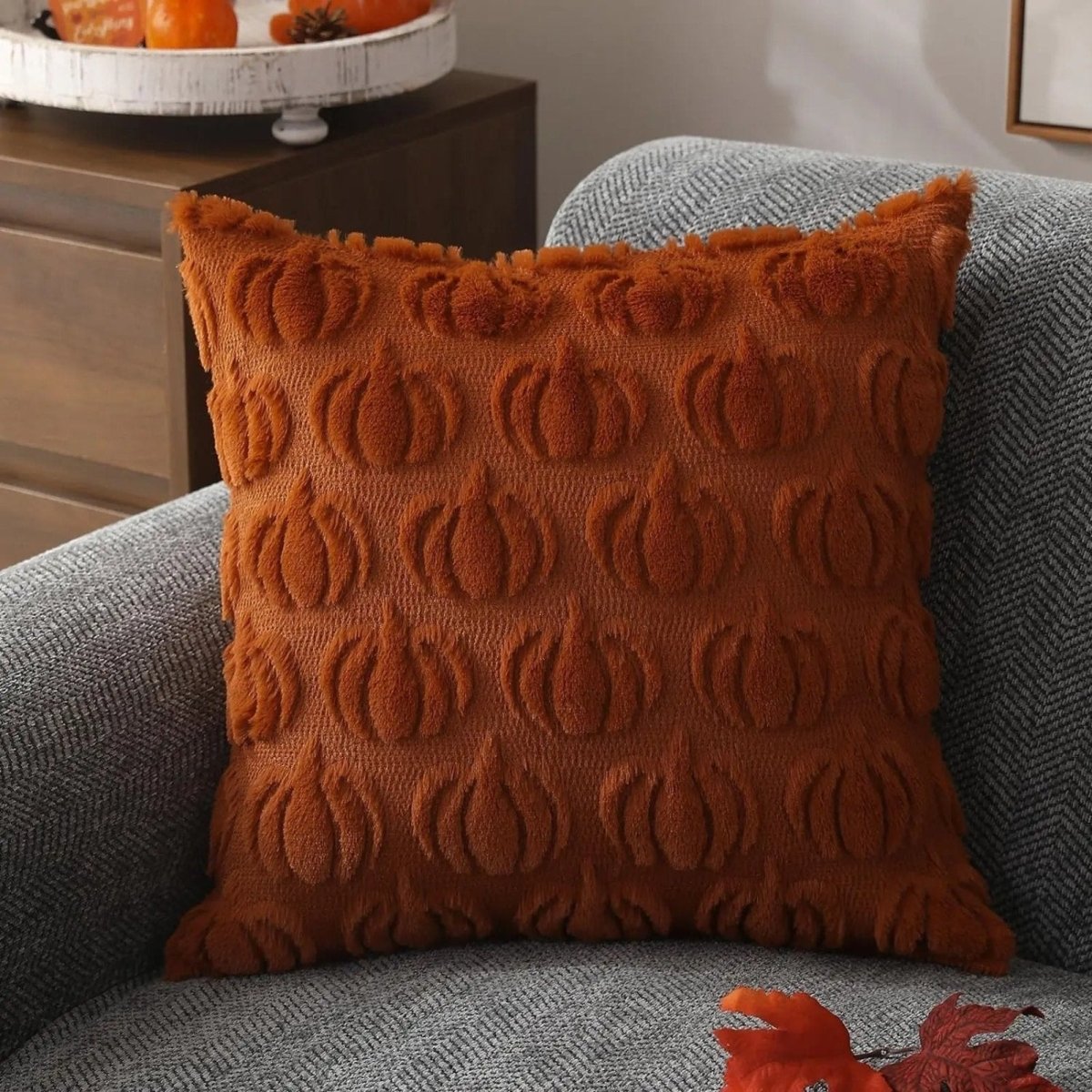 Hommfer – Housse de Coussin en Fausse Fourrure Citrouille - Hommfer