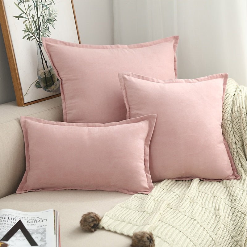 Hommfer – Housse de Coussin en Suédine Rose et Grise - Hommfer