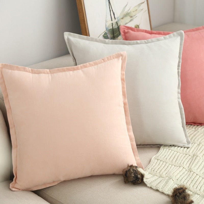 Hommfer – Housse de Coussin en Suédine Rose et Grise - Hommfer