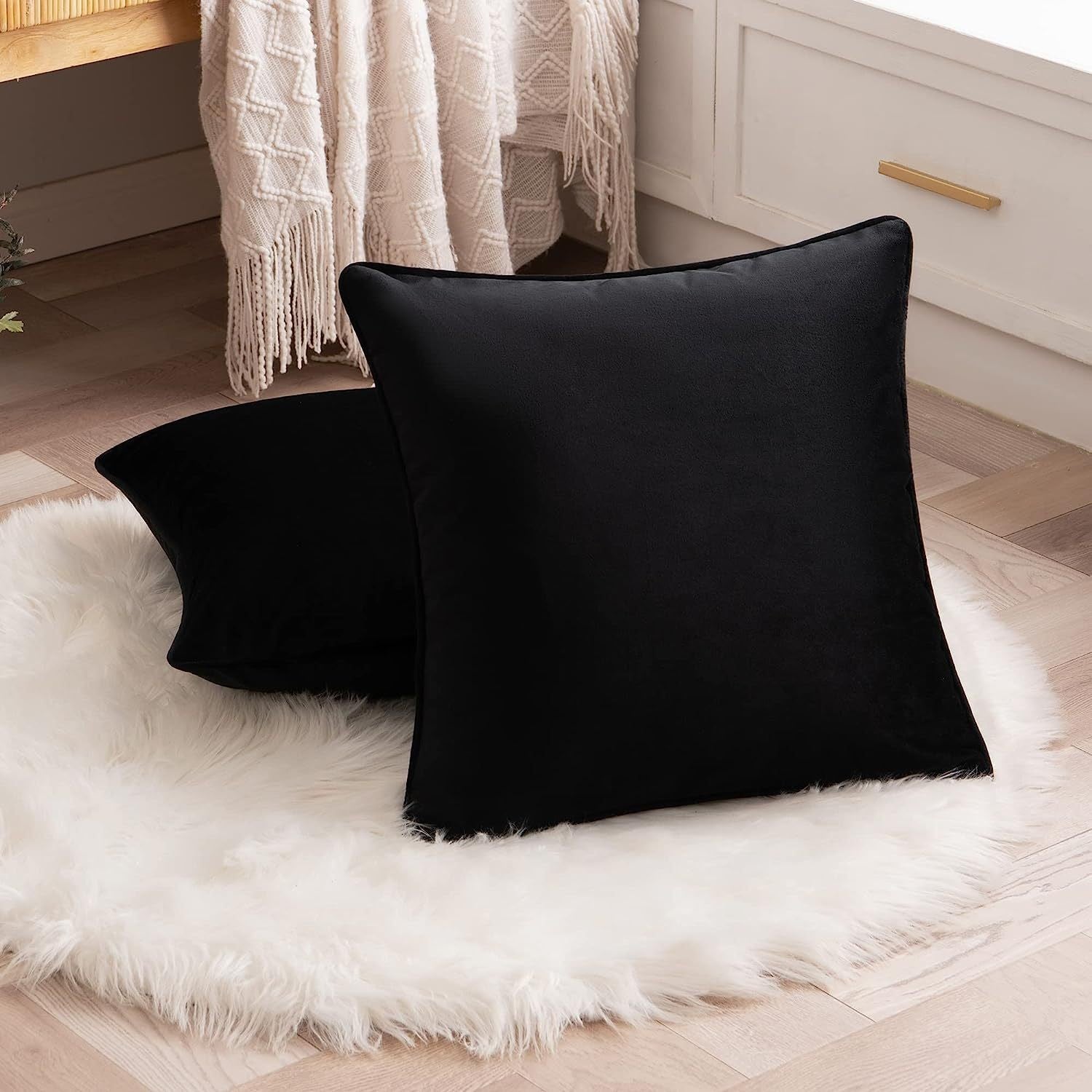 Hommfer – Housse de Coussin en Velours Noir et Blanc avec Bordure Moderne - Hommfer
