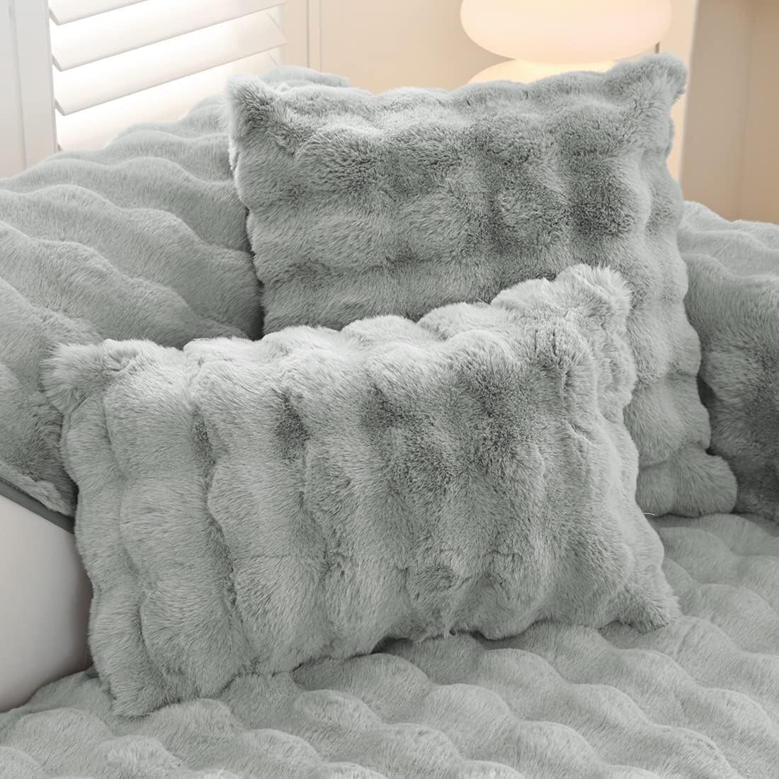 Hommfer – Housse de Coussin Ondulée en Fausse Fourrure de Lapin Ultra Douce - Hommfer
