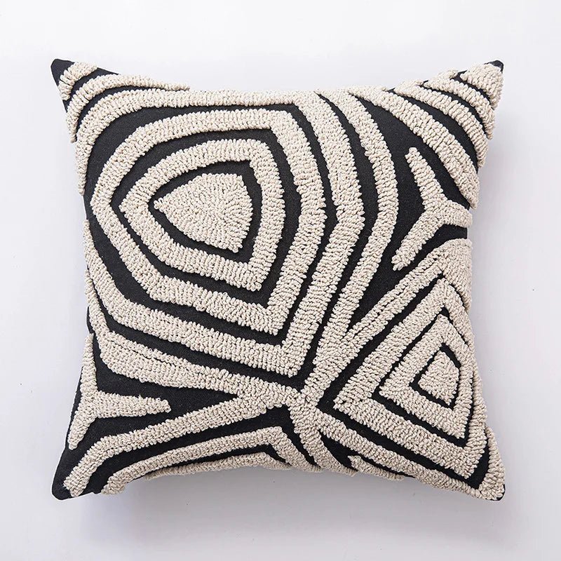 Hommfer – Housse de Coussin Tuftée Géométrique Beige et Noire - Hommfer