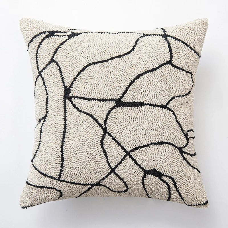 Hommfer – Housse de Coussin Tuftée Géométrique Beige et Noire - Hommfer