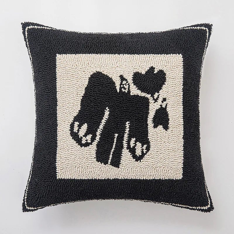 Hommfer – Housse de Coussin Tuftée Géométrique Beige et Noire - Hommfer