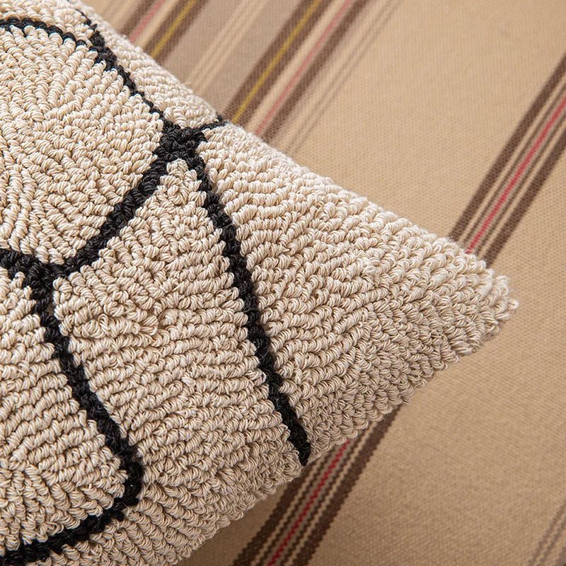 Hommfer – Housse de Coussin Tuftée Géométrique Beige et Noire - Hommfer
