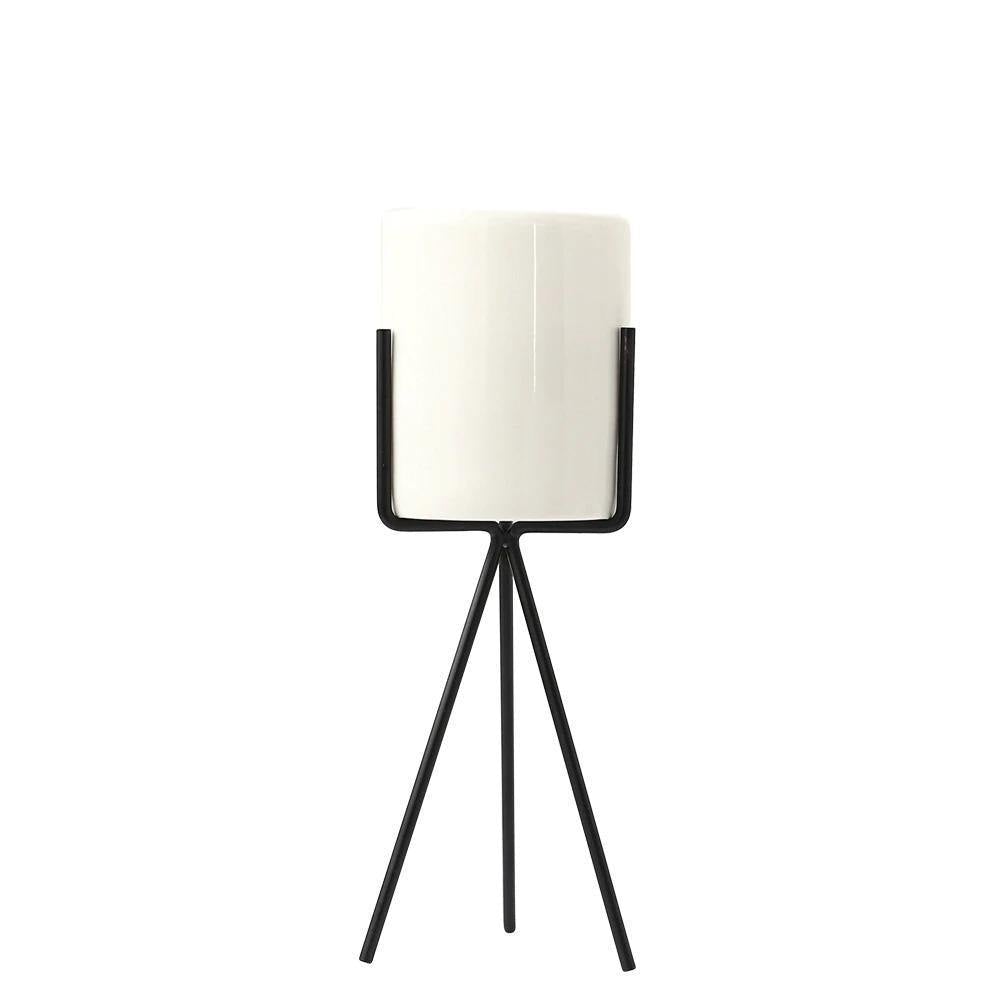 Hommfer - Jardinière en Céramique Blanche avec Support Métallique pour le Salon - Hommfer