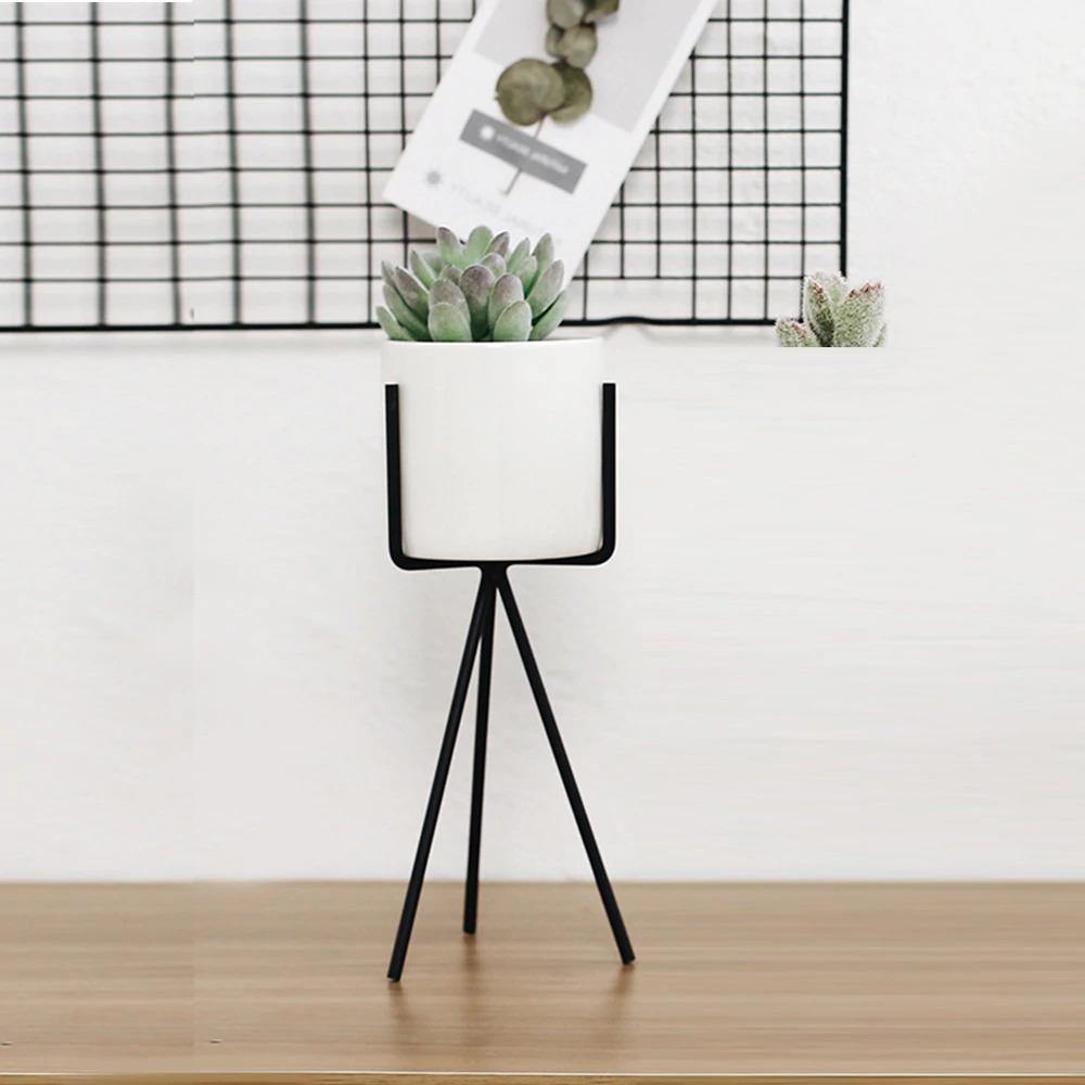 Hommfer - Jardinière en Céramique Blanche avec Support Métallique pour le Salon - Hommfer