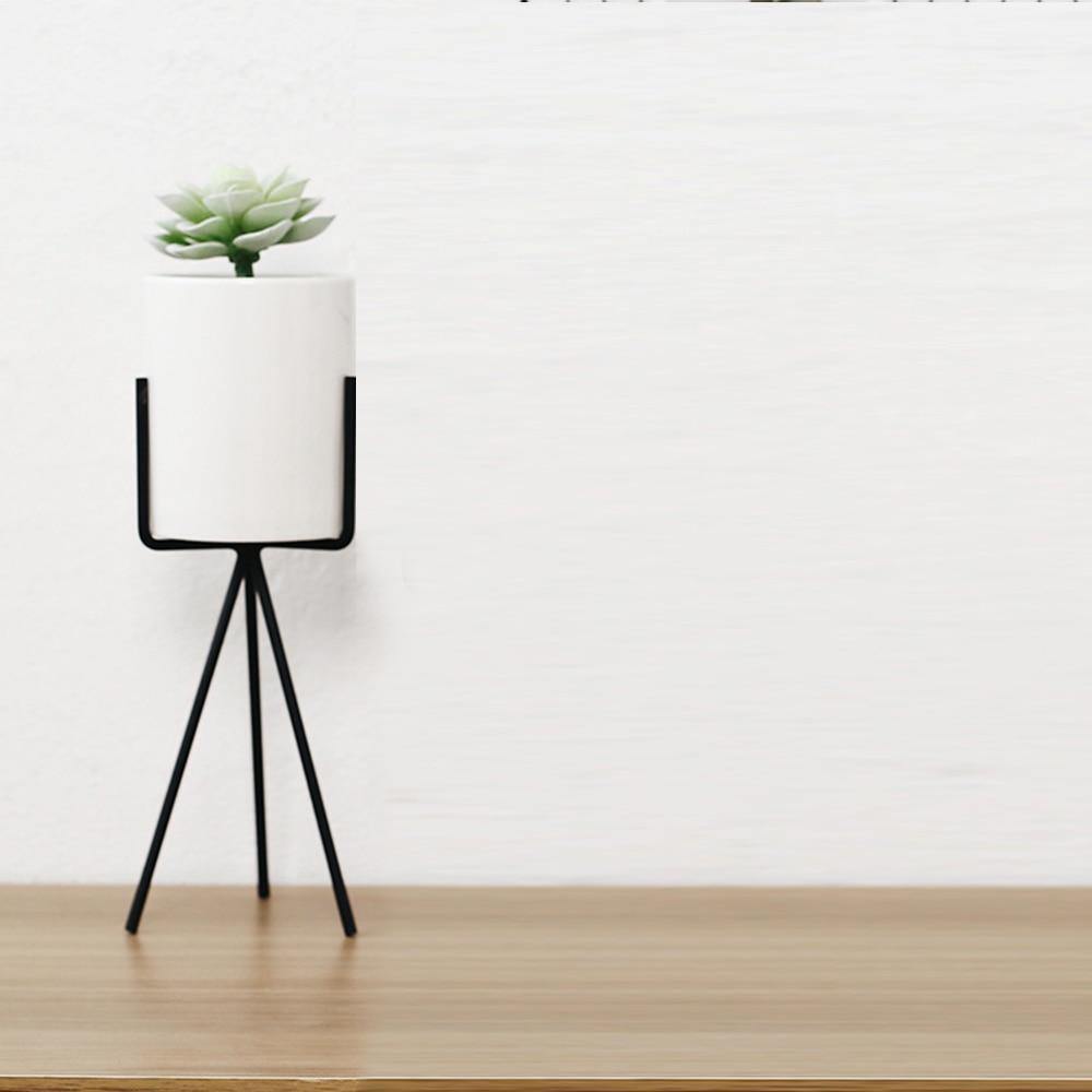 Hommfer - Jardinière en Céramique Blanche avec Support Métallique pour le Salon - Hommfer