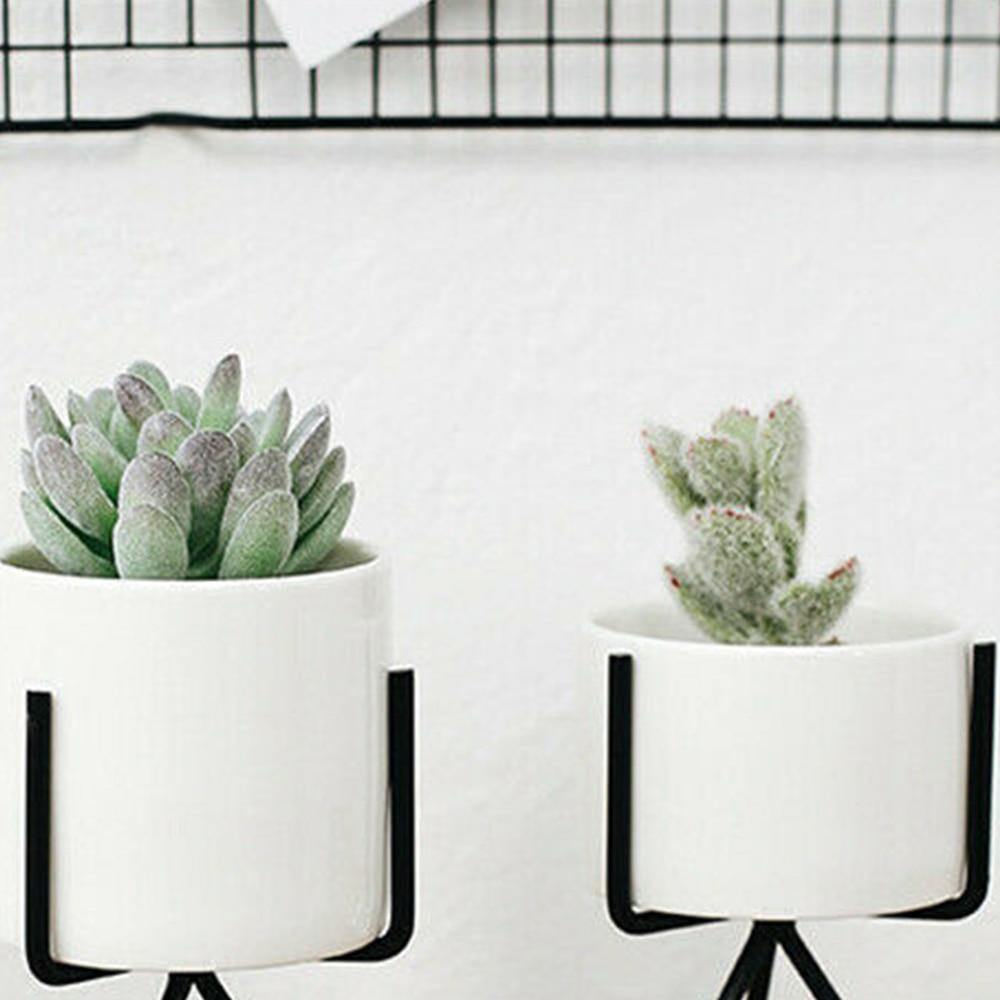 Hommfer - Jardinière en Céramique Blanche avec Support Métallique pour le Salon - Hommfer