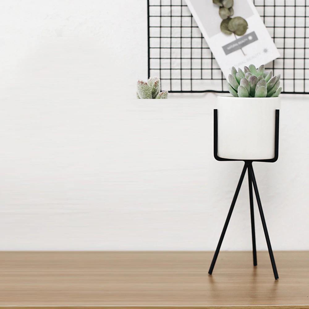 Hommfer - Jardinière en Céramique Blanche avec Support Métallique pour le Salon - Hommfer