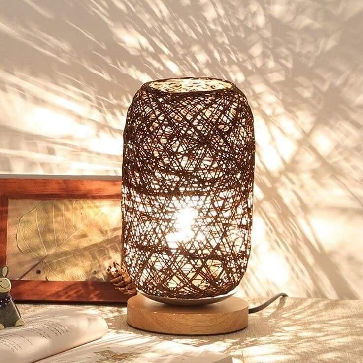 Hommfer – Lampe de Table en Rotin et Bois avec Lumière Douce - Hommfer