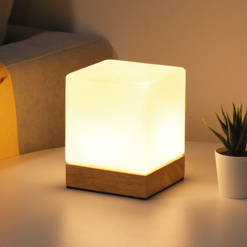 Hommfer – Lampe de Table Minimaliste avec Détails en Bois et Verre Mat - Hommfer