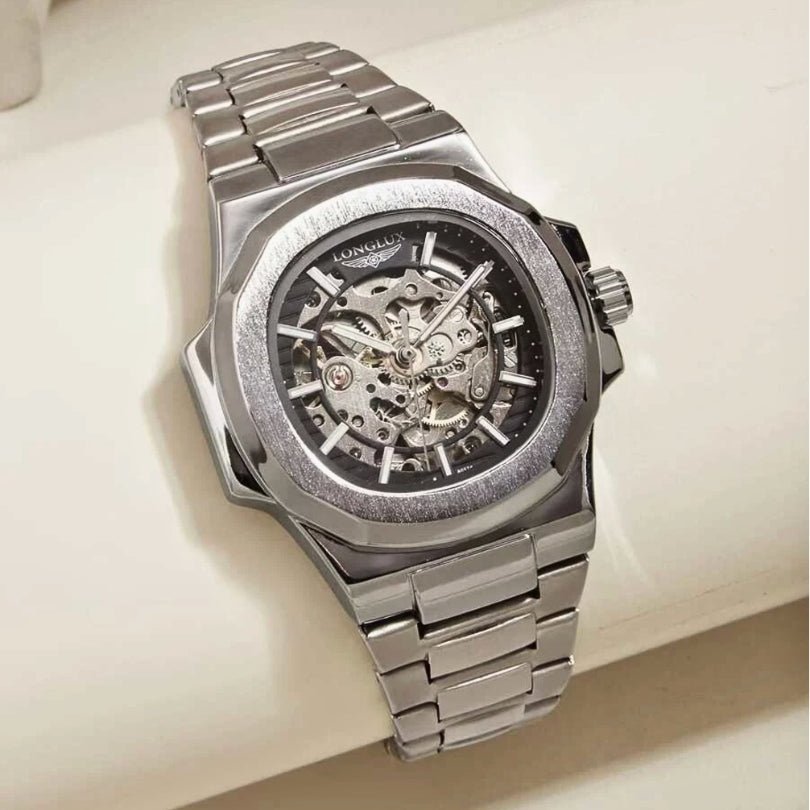 Hommfer - Longue Men's Automatic Skeleton Watch in Stainless Steel with Sapphire Crystal and Waterproof Case - Hommfer