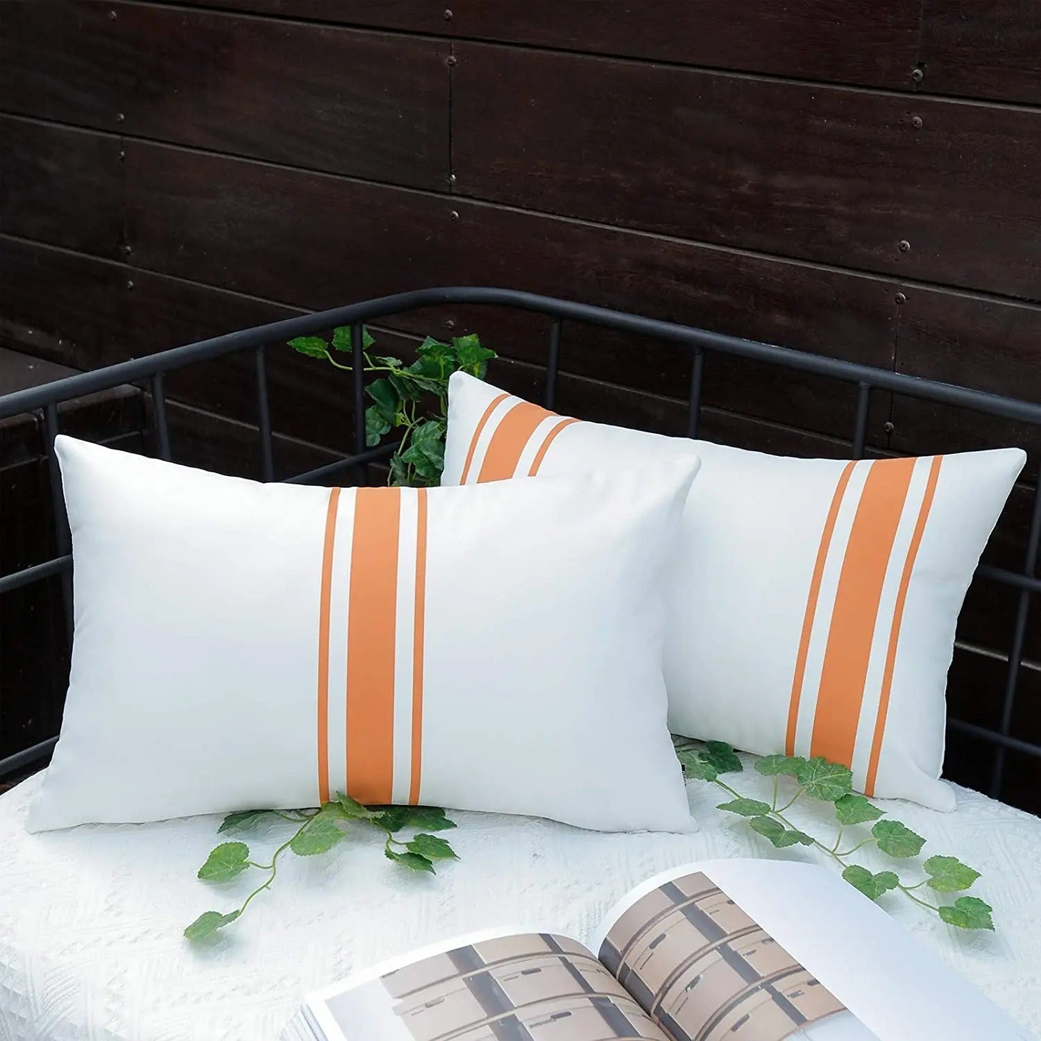 Hommfer - Lot de 2 Housses de Coussin Imperméables à Rayures Simples pour Salon - Hommfer